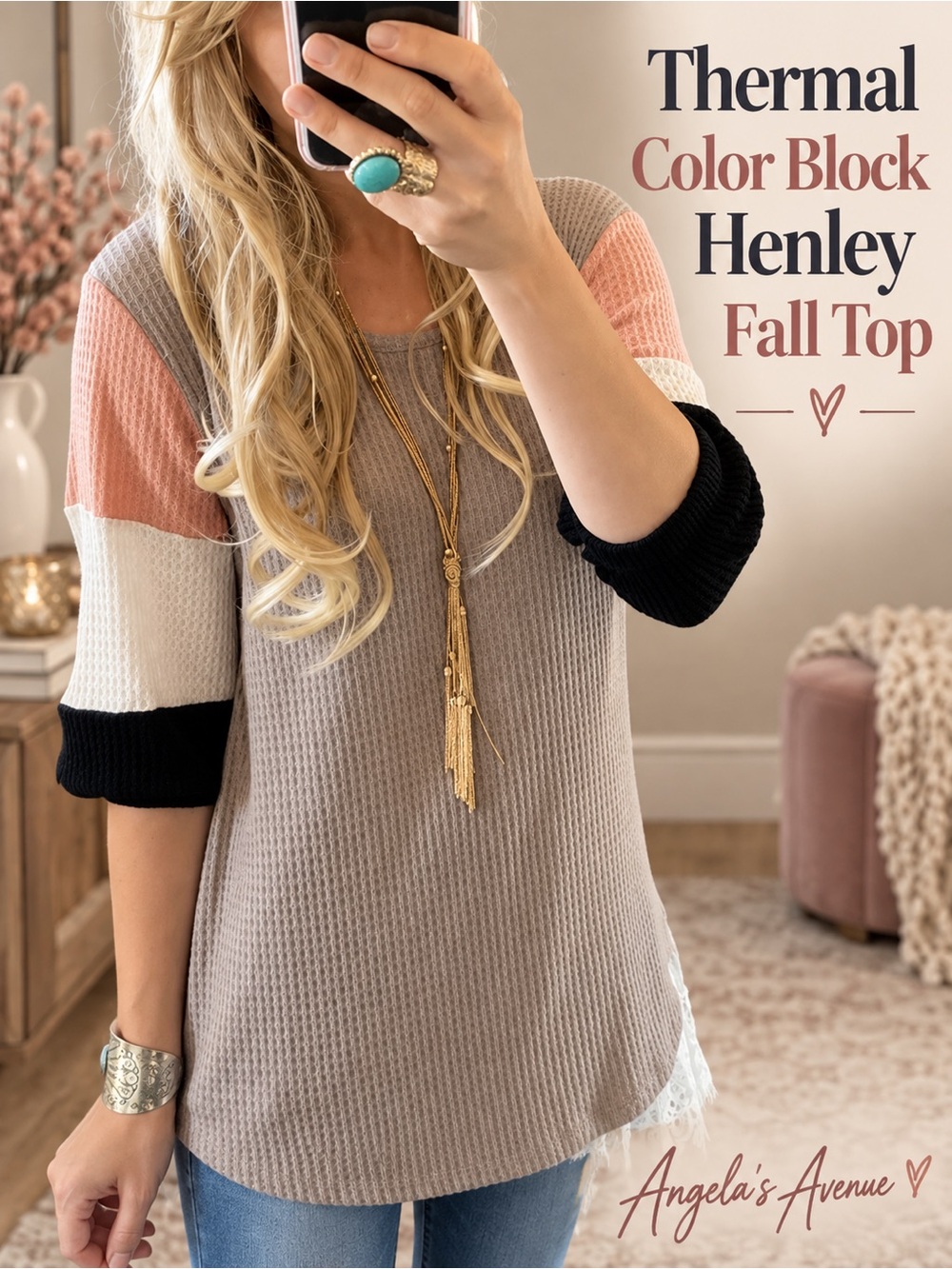Thermal Color Block Henley NEW